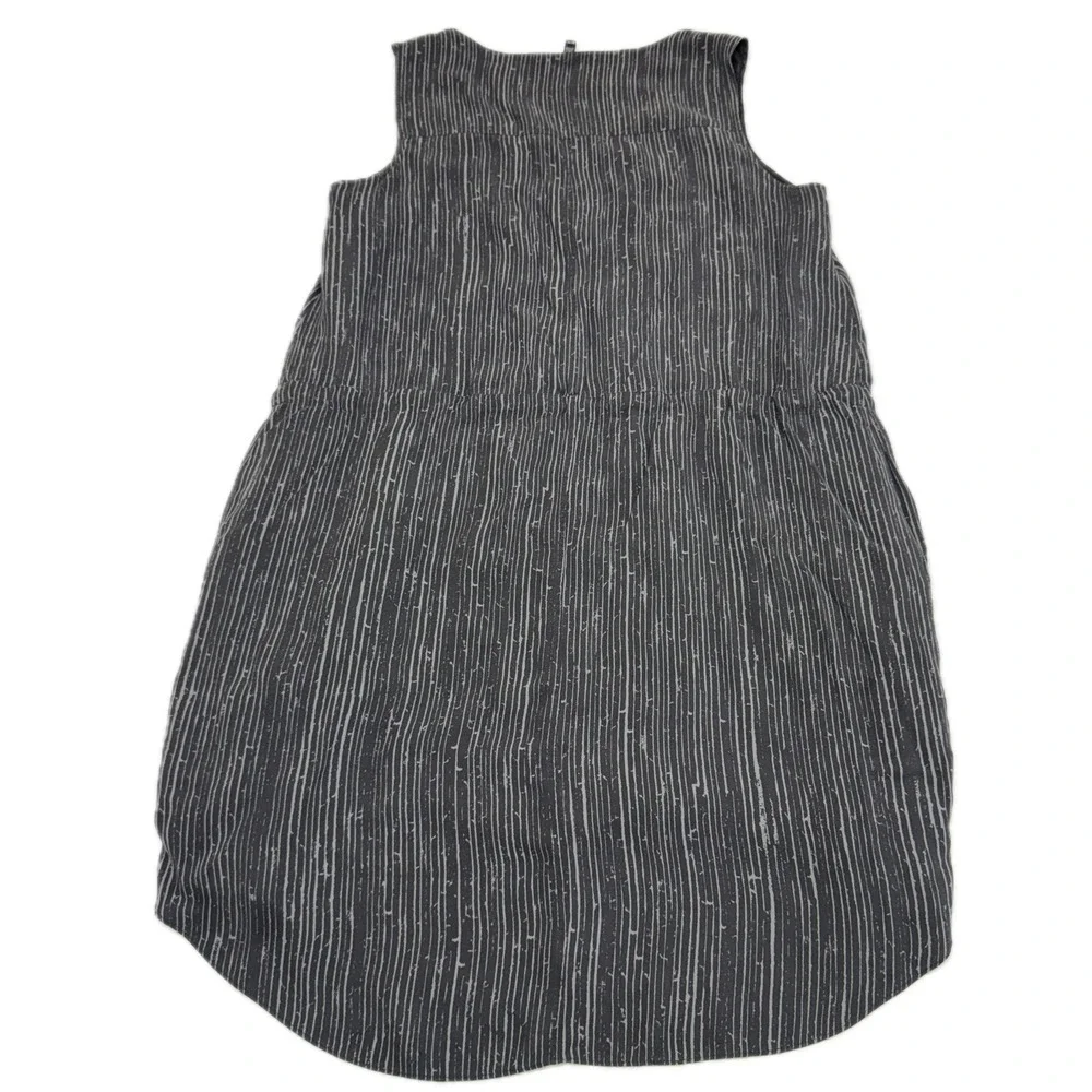 Eileen Fisher Dress Womens Medium Gray Minimalist Lagenlook Silk Striped Midi
